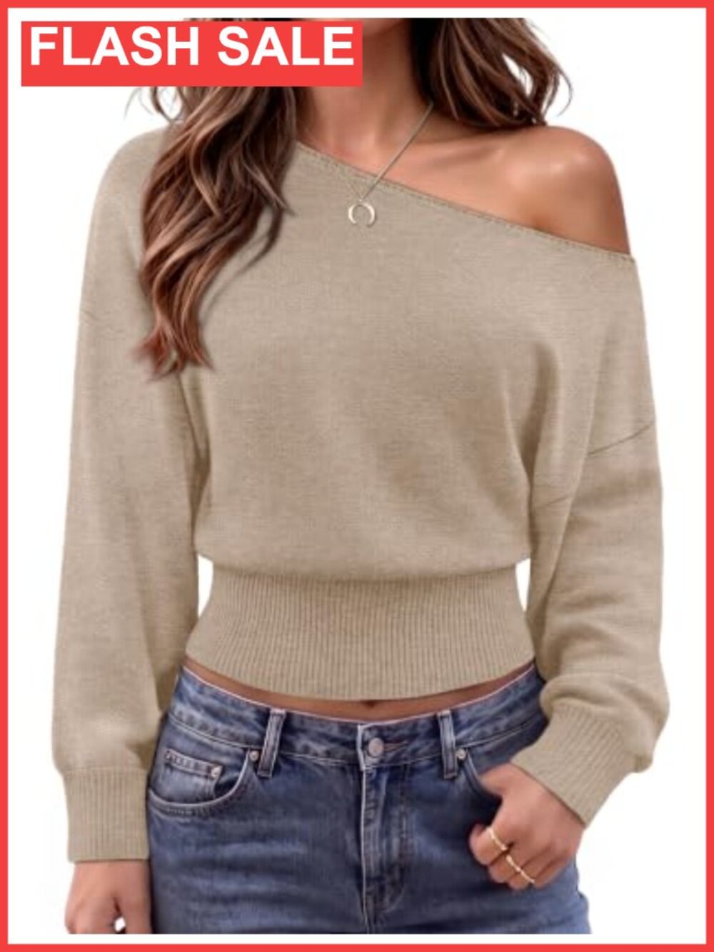 Off Shoulder Knit Sweater Comfy Fall Winter Pullover Women